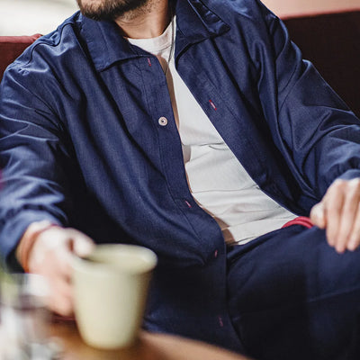 Maden Men Solid Color Denim Blue Shirt Loose Turn-down Collar Long-sleeved Shirt Mens Spring Coat Loose Comfortable Clothes