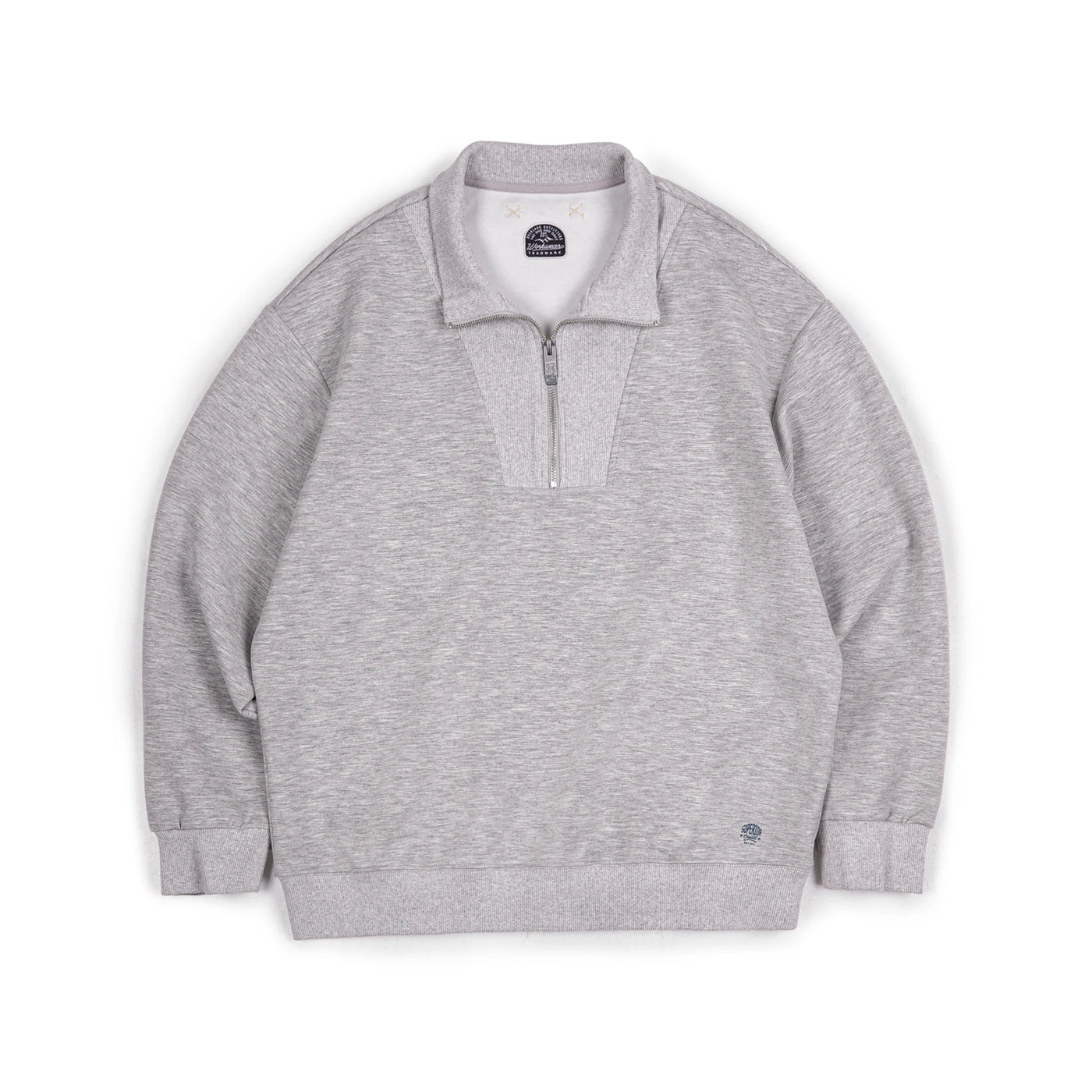 Maden Men's Spring and Autumn Casual Gray Pullover Sweatshirt Patchwork Standing Collar Sweatshirts Metal Zipper Top Clothing