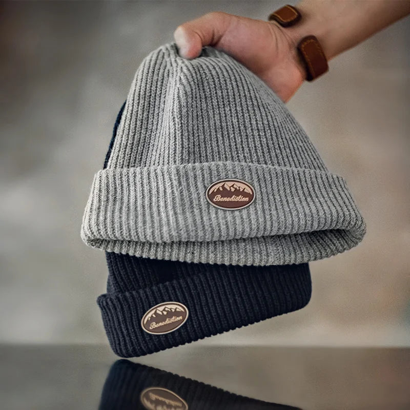 Maden Winter Knitted Wool Caps Men's Vintage All-match Melon Skin Hat Thick Casual Bonnet Unisex Cap Warmer Female Beanie Hats