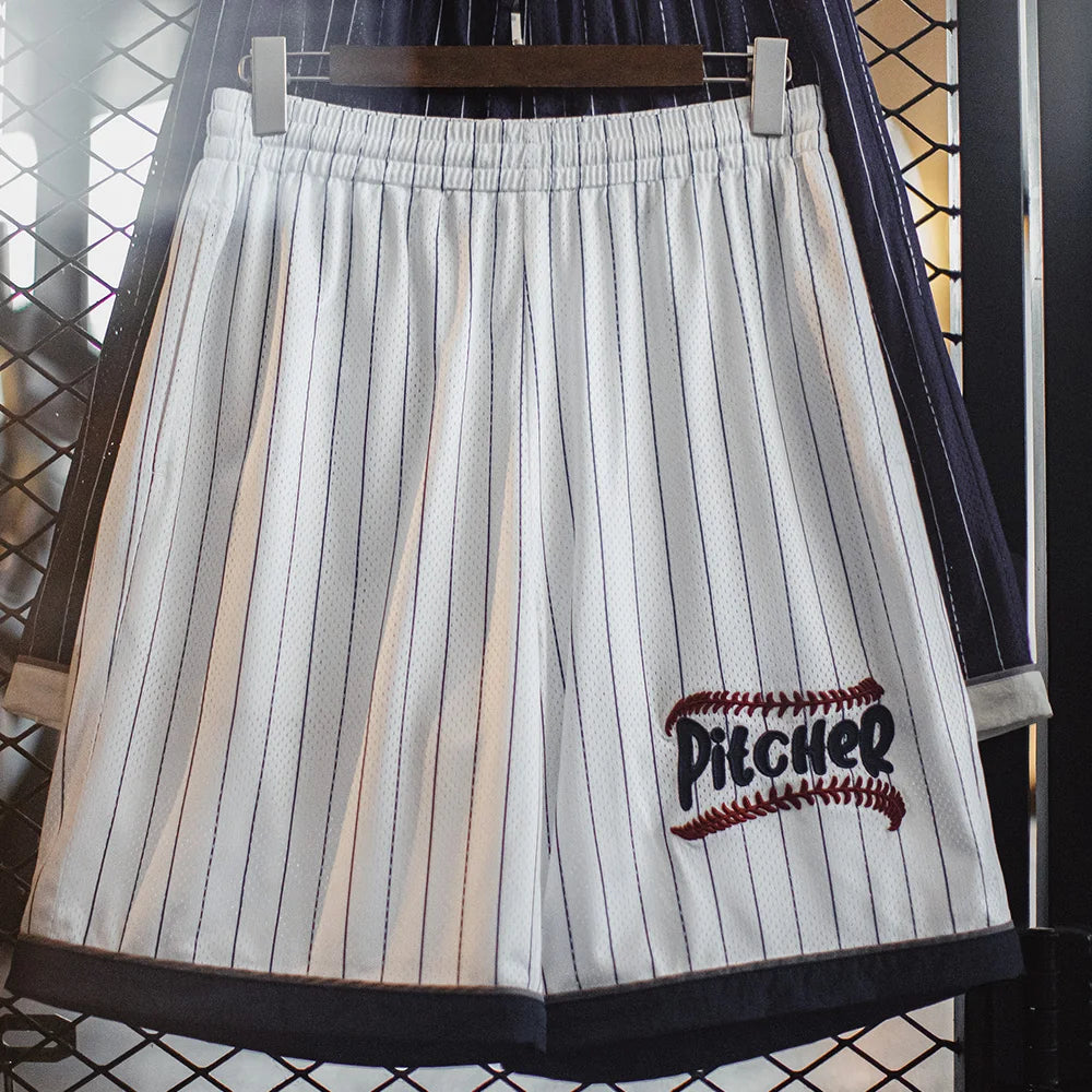 Maden Casual Breathable Mesh Basketball Shorts Men Summer Train Loose Embroidered Baseball Shorts Patchwork Elastic Waist Bottom