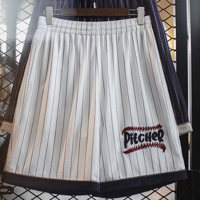 Maden Casual Breathable Mesh Basketball Shorts Men Summer Train Loose Embroidered Baseball Shorts Patchwork Elastic Waist Bottom