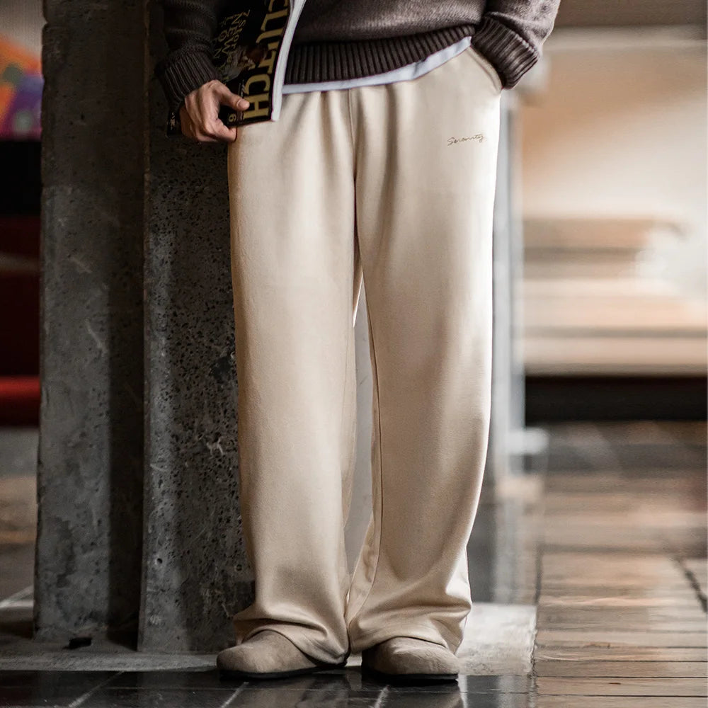 Maden New Casual Solid-color Elastic-waist Sweatpants Loose Straight Pants for Men's Autumn and Winter Versatile Sports Trousers