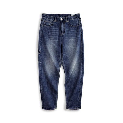 Maden Retro Blue Logging Jeans Washed Denim Loose Cotton Non-elastic Waist Trousers for Men's Daily
