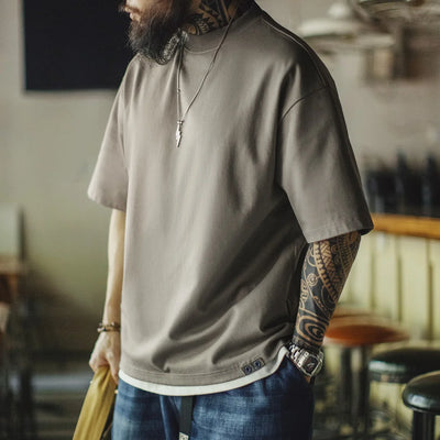 Maden Casual Embroidered Letter Short Sleeves T-Shirt Men's Summer Heavyweight Gray Loose Crew Neck Tee Breathable Street Tops