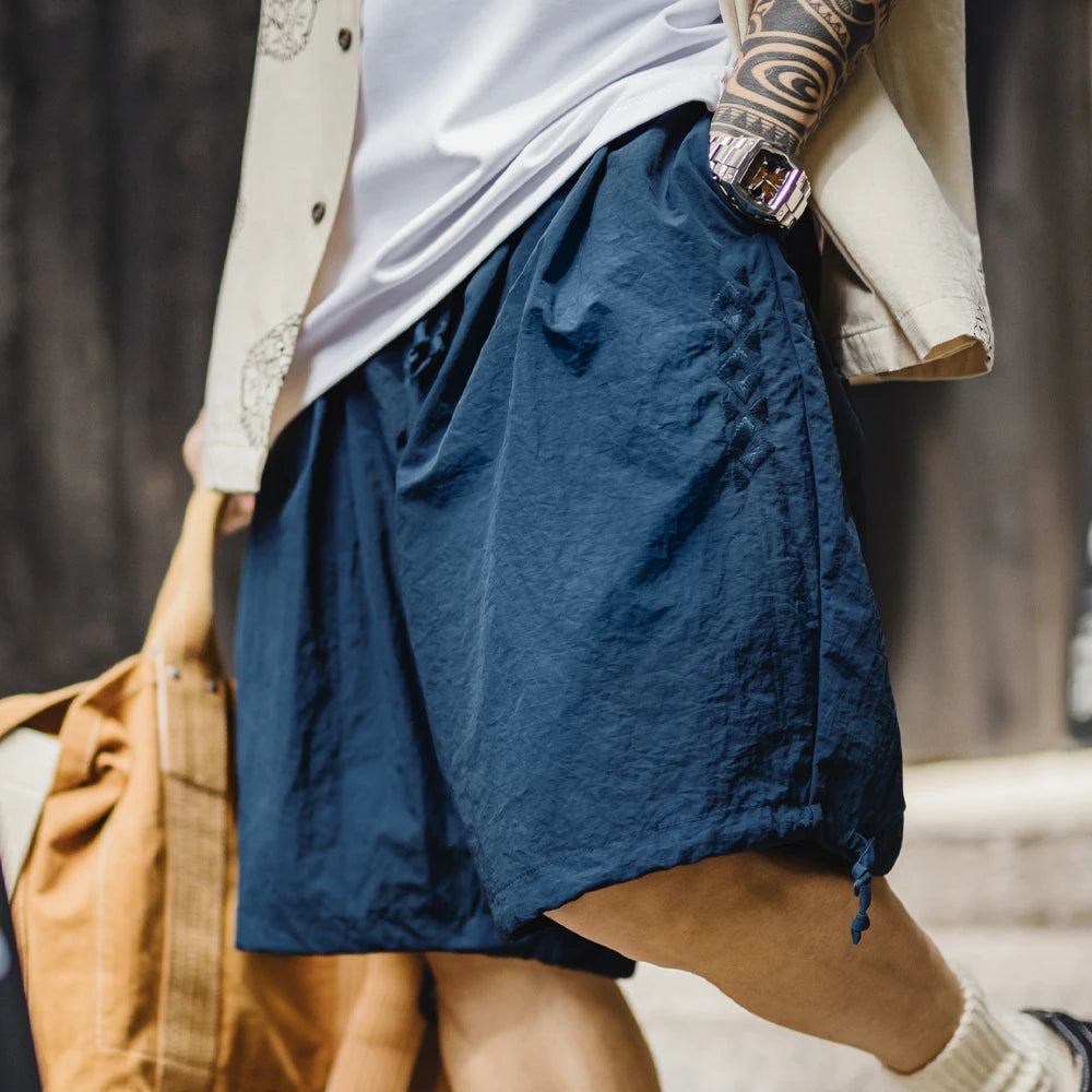 Maden Casual Navajo Embroidered Shorts Loose Fit Beach Thin Pants with Elastic Waist Pockets Cargo Short for Men's Summer Bottom