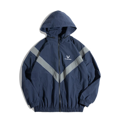 Maden Bomber Jackets For Men Vintage Training Coat Vibe Wind Reflective Hooded Quick-drying Jacket Male Blue