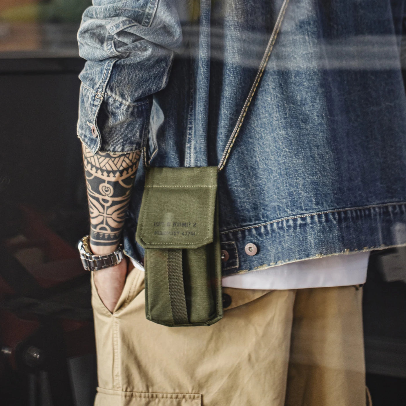 Maden Men's Vintage M-16 Military Green Mini Bag Crossbody Bags Casual Phone Bag Detachable Coin Purse for Men and Women
