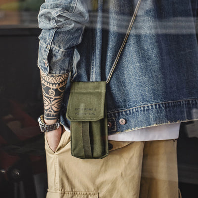 Maden Men's Vintage M-16 Military Green Mini Bag Crossbody Bags Casual Phone Bag Detachable Coin Purse for Men and Women
