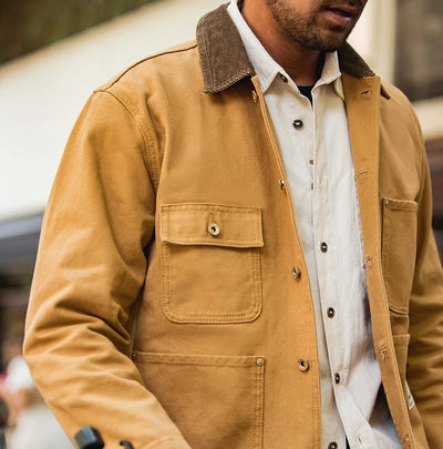Maden Vintage Heavyweight Michigan Chore Jackets Multi-Pocket Canvas Hunting Coat for Men's Spring Loose Lapel Collar Outwear