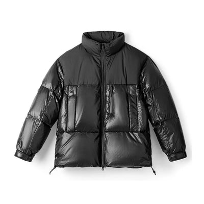 Maden Black Spliced Down Jacket with 90% White Duck Down Stand-up Collar  Thickened and Cold-proof for Men's Winter Warm Coat
