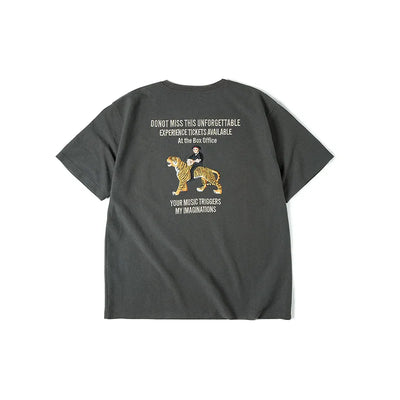 Maden 330g/m² Heavyweight Short Sleeve for Men T-Shirts Retro Embroidered Tiger Letters Pattern Tees Casual Summer Tops