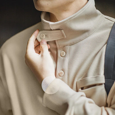 Maden Men's Half-Placket Sweatshirt American Retro Casual Polo Collar Shirt Cozy Style Lapel Pullover for Men Spring and Autumn