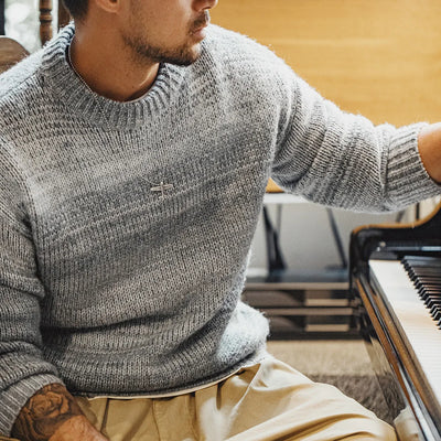 Maden Men's Autumn Winter American Vintage Gradient Stripe Sweater Pullover Round Neck Blended Knitwear