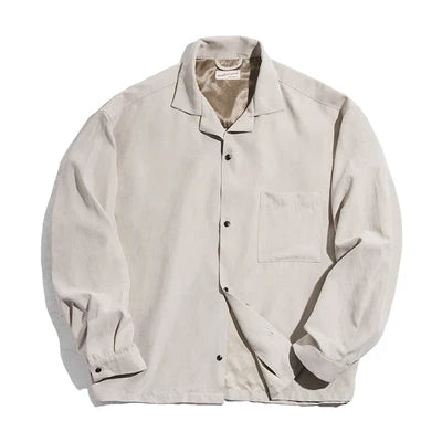 Maden Workwear French Vintage Long Sleeve Cuban Collar Thin Shirt Naples Shirt Peach Skin Fleece Men's Autumn