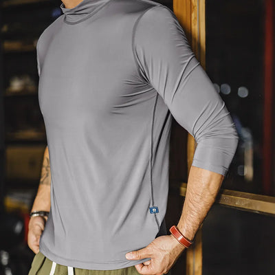 Maden Men's Mock Neck Long Sleeve Tee Slim Fit Stretch Layering Shirt Gray Workout Basic T-shirt for Spring and Fall Underwear