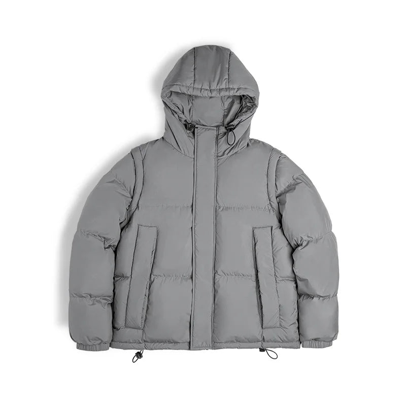 Maden Men's Winter Detachable Sleeves Down Jacket Outdoor Functional Hooded Vest Jacket Warm Thickened Overcoat Versatile Parka