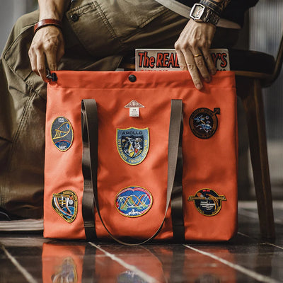Maden Casual Space Exploration Embroidered Tote Bag Unisex Large-capacity Work Bag for Commuting Spacious Laptop Shoulder Bags