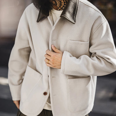 Maden Vintage Heavyweight Woolen Jacket with Contrasting Lapel Loose Fit Warm Outerwear Versatile Coat for Men's Fall and Winter