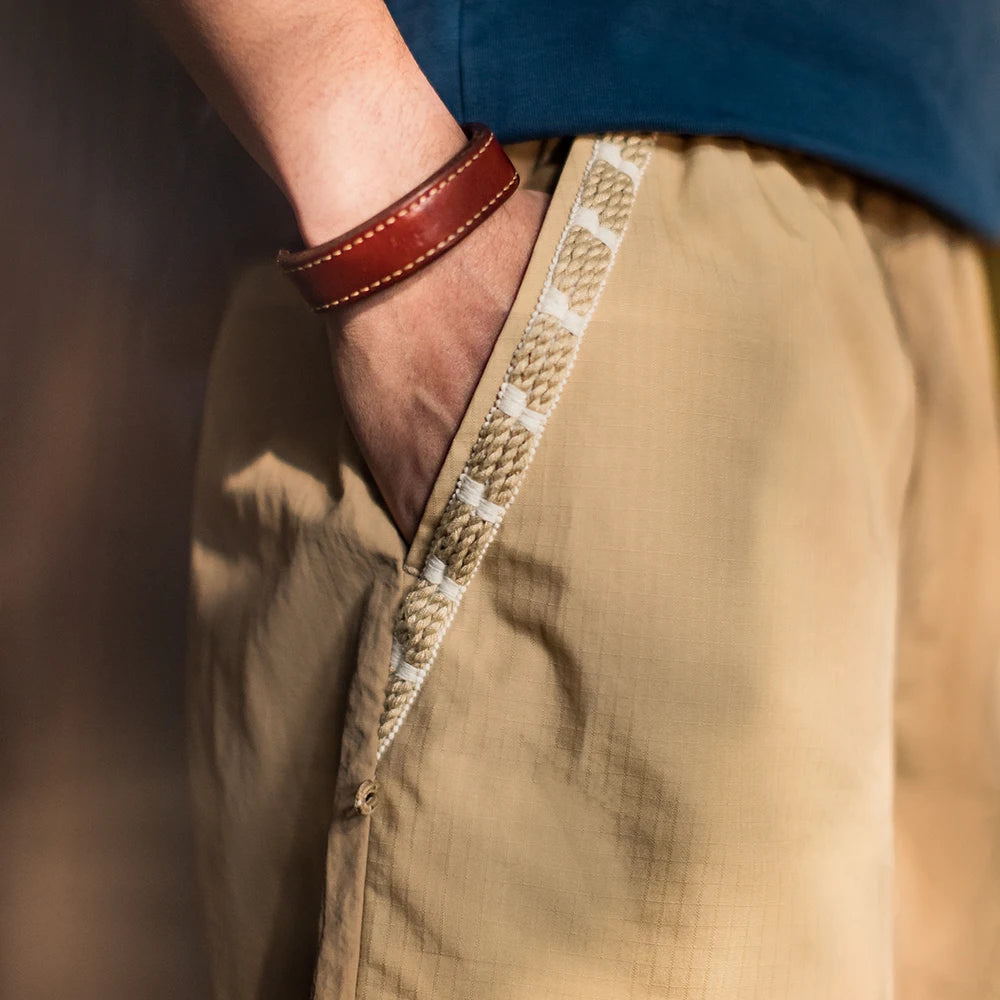 Maden Outdoor Quick-Dry Khaki Cargo Shorts Men's Summer Lightweight Woven Straight Leg Beach Pants Elastic Waist Pocket Shorts