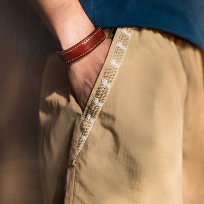 Maden Outdoor Quick-Dry Khaki Cargo Shorts Men's Summer Lightweight Woven Straight Leg Beach Pants Elastic Waist Pocket Shorts
