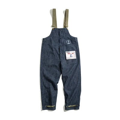 Maden Workwear American Vintage Deck Strap Pants Spring and Autumn Wash Denim Red Ear Straight Leg Jeans Men's Fashion