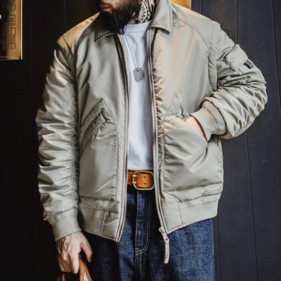 Maden Retro CWU-45P Pilot Jacket Grayish Green Warm Cotton-padded Coat Lapel Versatile Jackets Men's Autumn and Winter Outerwear