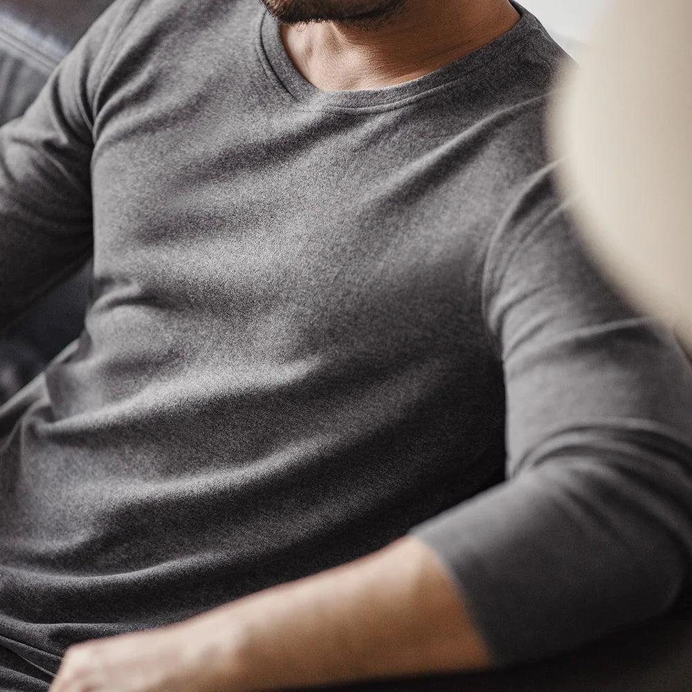 Maden New Men's Solid Elastic Slim Fit Inner Wear Underwear O-neck Thermal Underwear Set Long Sleeve Thermal Suit for Winter