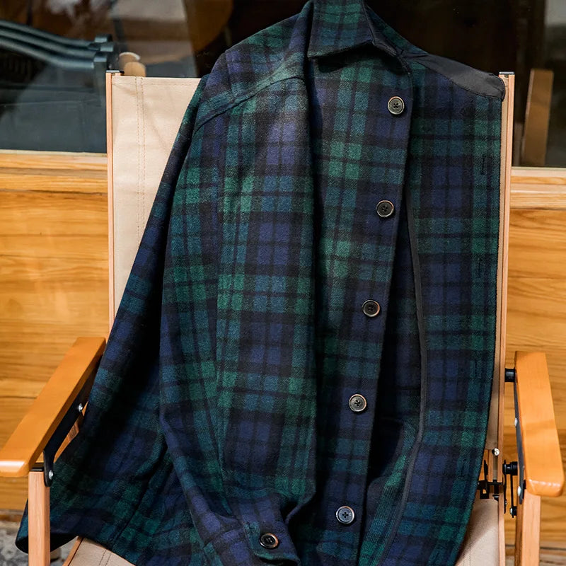Traff Camisa de Lana a Cuadros Azul Verde Retro Americana