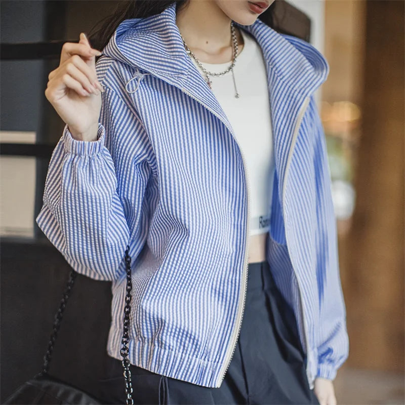 Sudadera con Capucha Traff Rayas Azules Corte Cómodo