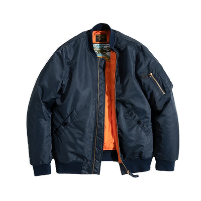 Maden Vintage MA1 Pilot Jacket Green Thickened Cotton-padded Jacket Casual Baseball Pockets Flight Zipper Outwear for Men's Fall