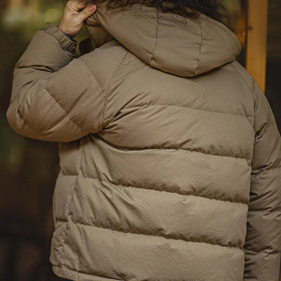 Maden Men's Winter Wide Quilting Seam Thickened Down Jacket White Duck Down Navy Blue Hooded Jacket High Density Fabric Warm Top