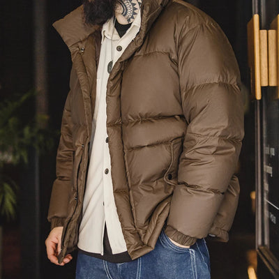 Maden Winter Wax Surface Down Jacket for Men Removable Hooded Thickened Warm Stand-up Collar Coat Men's Padded Outer Clothing