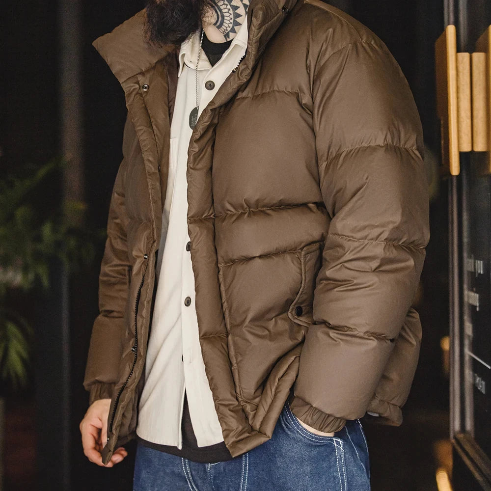 Maden Wax Surface 90% Down Jacket Men Removable Hooded Thickened Warm Winter Stand-up Collar Coat Men's Padded Outer Clothing