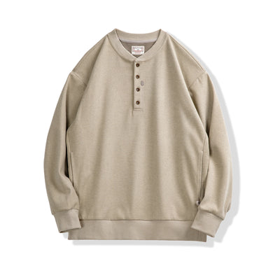 Maden American Casual Henry Collar Men's Clothing Tops Sweatshirt Clean-fit Long-sleeved Bottoming Spring T-shirt Fashion
