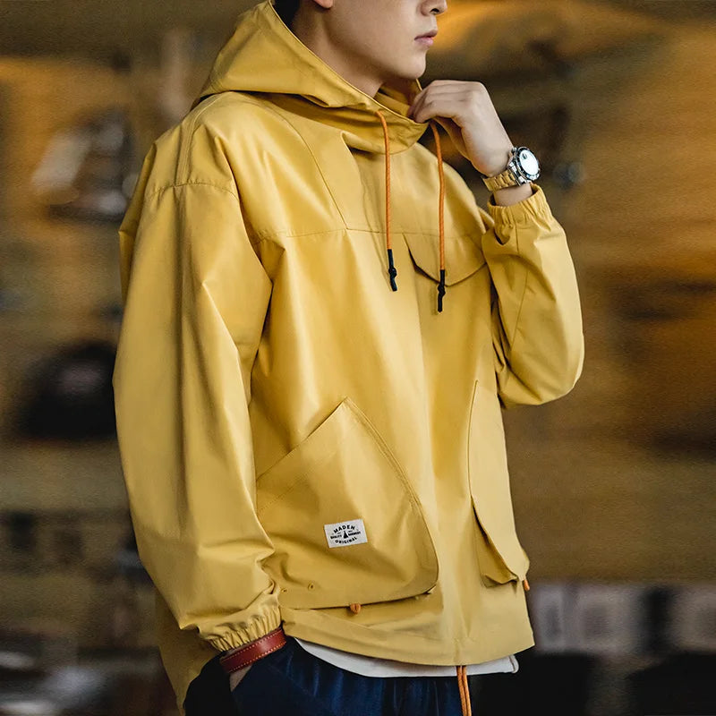 Maden Casual Outdoor Multi-pocket Hooded Men's Jackets Spring Fall Loose Windbreak Parka Ginger Climbing Outerwear Track Jacket