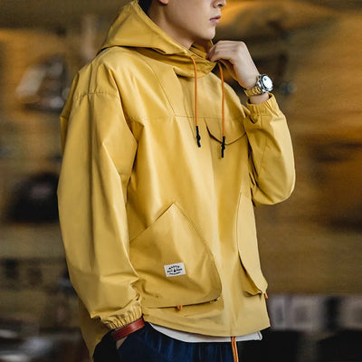 Maden Casual Outdoor Multi-pocket Hooded Men's Jackets Spring Fall Loose Windbreak Parka Ginger Climbing Outerwear Track Jacket