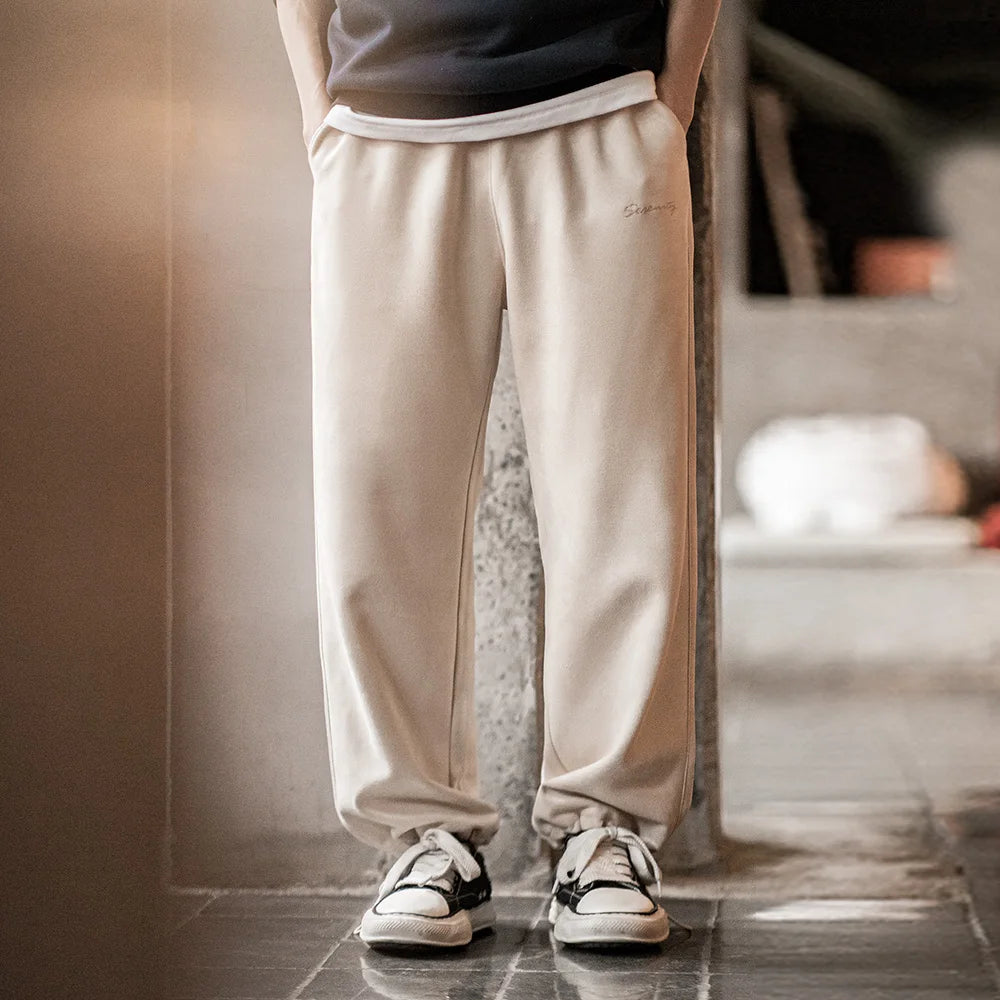 Maden New Casual Solid-color Elastic-waist Sweatpants Loose Straight Pants for Men's Autumn and Winter Versatile Sports Trousers