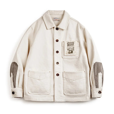 Maden Retro Heavyweight Cotton Jacket with Twill Lapel Sleeves Corduroy Splicing Design Single-Breasted Coat for Men's Autumn