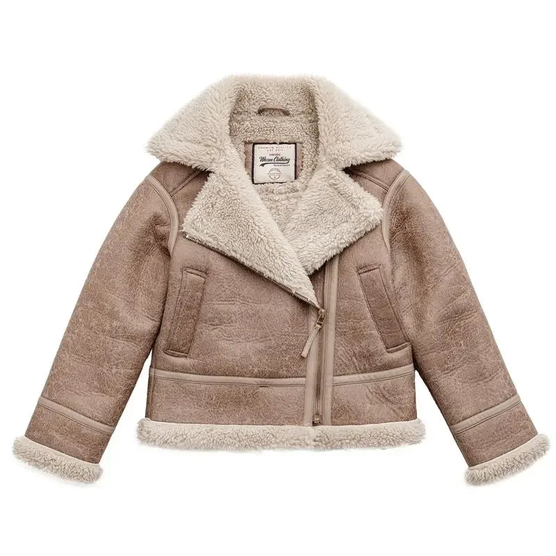 Chaqueta de Cuero Imitación de Piel de Cordero Traff