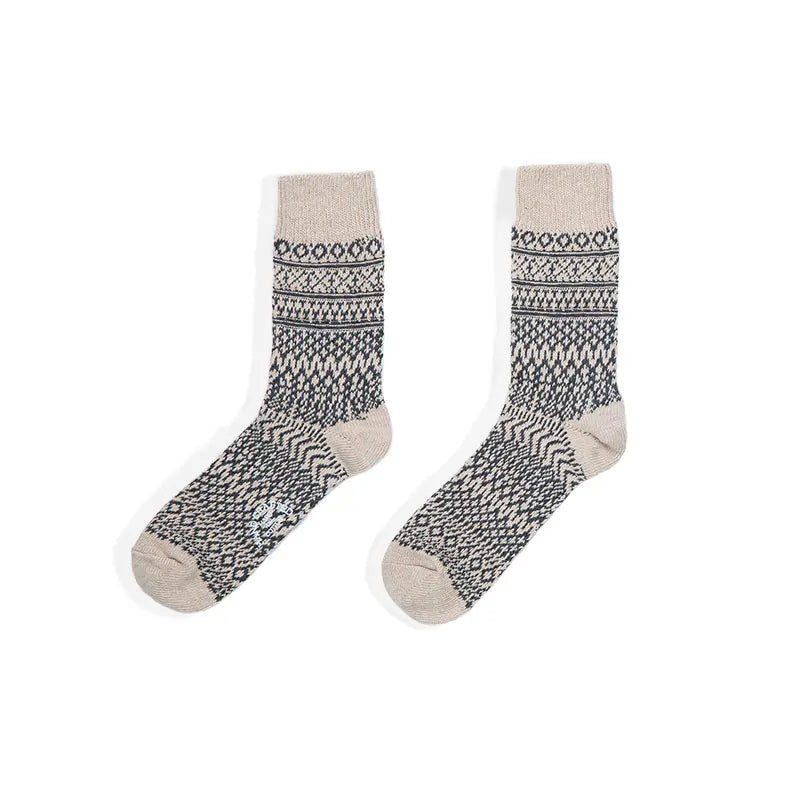 Maden Amekaji Crew Socks Vintage Patterns Winter Men’s Knitted Socks Thicken Warm Men Retro Style Fashion For Snow Boots 2023
