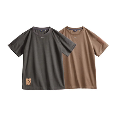 Maden Men's Short Sleeve T-Shirts with Badge attaching Design Breathable Sweat wicking Training Tees Casual Tops for Summer