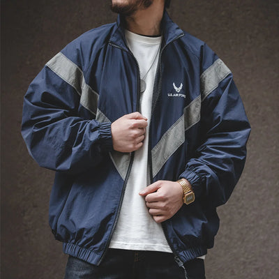 Maden Bomber Jackets For Men Vintage Training Coat Vibe Wind Reflective Hooded Quick-drying Jacket Male Blue