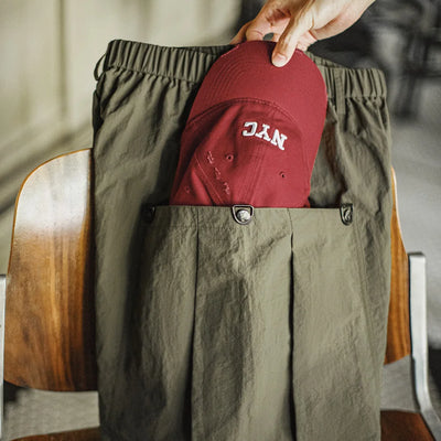 Maden Casual Green Pocket Shorts Men's Summer Lightweight Woven Straight Leg Shorts Elastic Waist Retro Street Versatile Bottoms