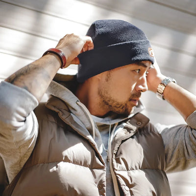Maden Retro Warm Cotton Knitted Cap 2023 Autumn Winter Men's Wine Red Big Head Hat Casual Gray Beanies