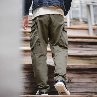 Maden Workwear American Style Large Pocket 3D Cut Leggings Drawstring  Green Cropped Pants Men's Trend