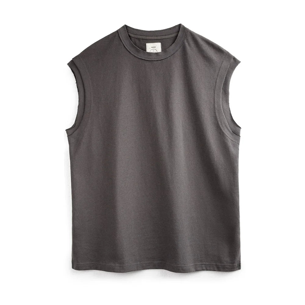 Maden Heavyweight Knitted Broad Shoulder Vest Sports Cotton Solid Sleeveless T-shirt for Men's Summer Tops Tee