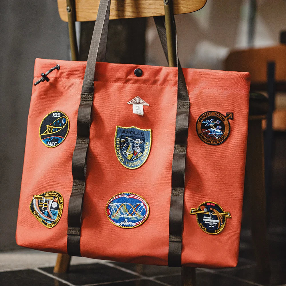Maden Casual Space Exploration Embroidered Tote Bag Unisex Large-capacity Work Bag for Commuting Spacious Laptop Shoulder Bags