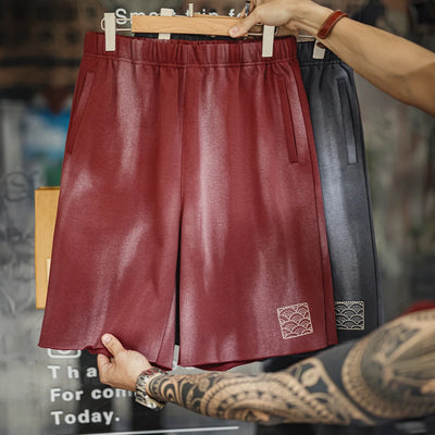 Maden Vintage Tie-Dye Heavyweight Shorts Men's Summer Distressed Knit Shorts Elastic Waist Loose Fit Embroidered Casual Bottom