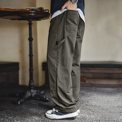 Maden Men's Vintage Cargo Pants Lightweight Military Green Work Trousers with Elastic Waist Double-Knee Lumberjack Casual Pants