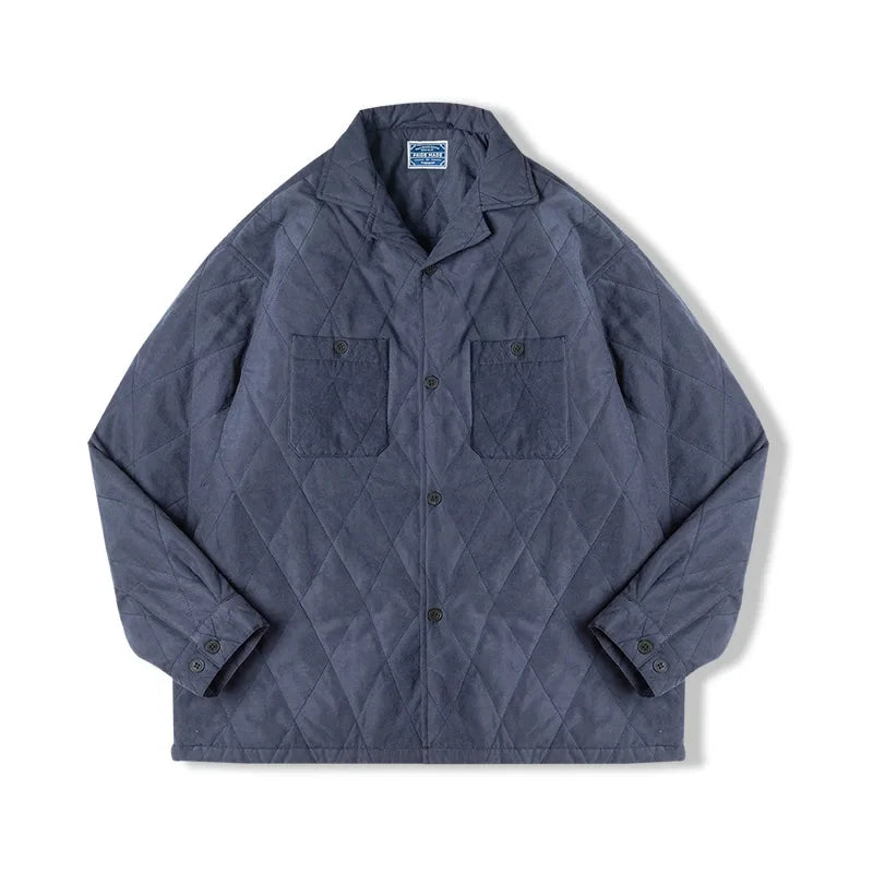 Maden Retro Diamond Plaid Quilted Cotton Jacket for Men Double-sided Peach Skin Fabric Winter Thickened Warm Coat Soft Thermal